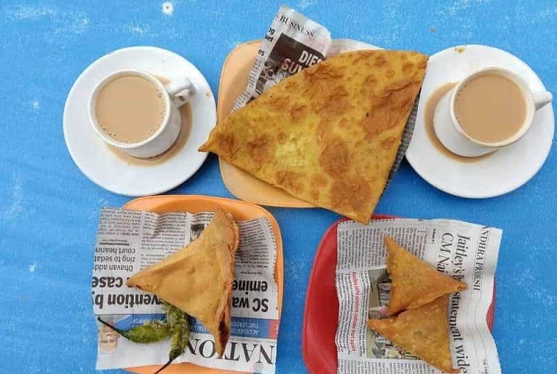 Irani chai with samosa at Rio Cafe